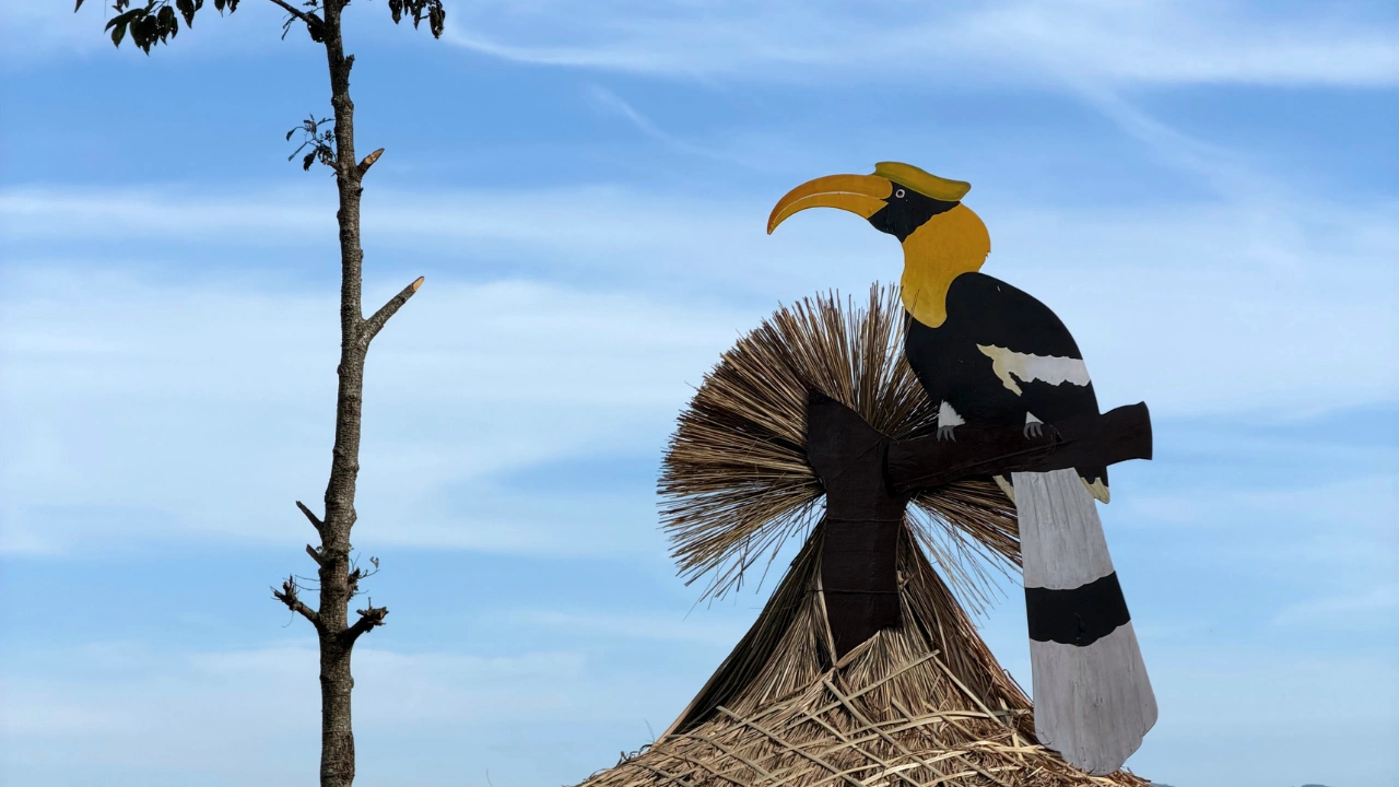 Hornbill motif on a traditional Nagaland roof