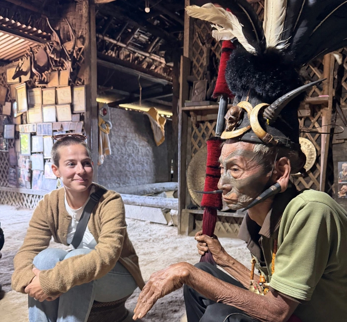 Traveller meeting a community elder in Northeast India