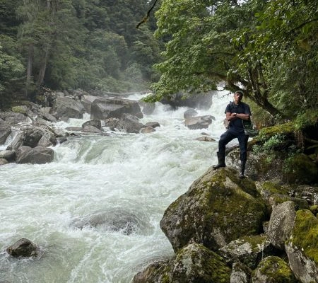 Roheen by a mountain river in Northeast India