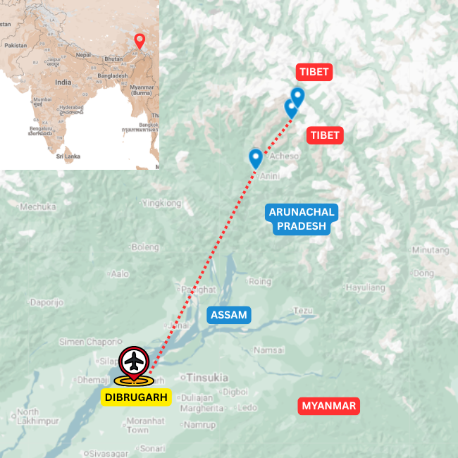 Map of the Aeyo Valley Trek in Arunachal Pradesh