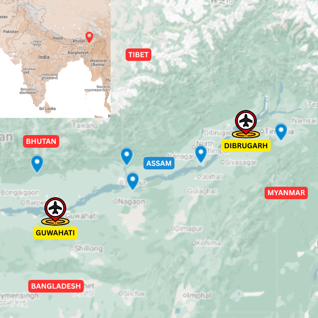 Map of the Assam multi-activity tour