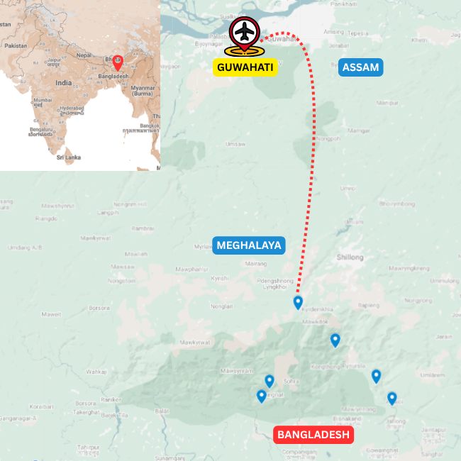 Map of the Walkers Tour of Meghalaya route