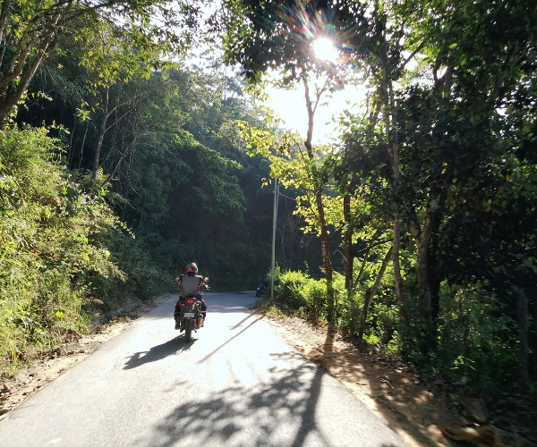 Motorcycle ride through forest roads in Northeast India
