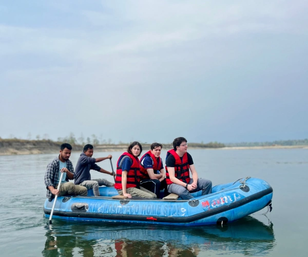 Family rafting on the Brahmaputra valley in Assam