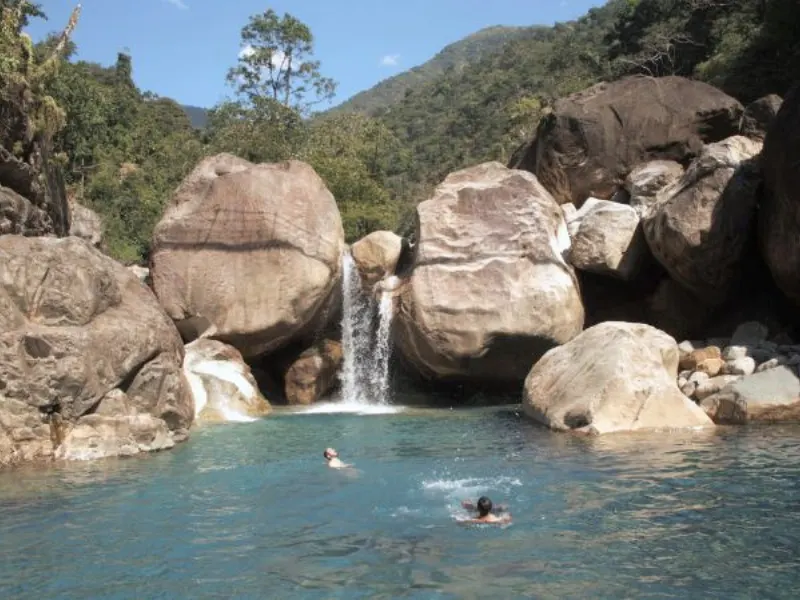 Natural pool and waterfall in Meghalaya