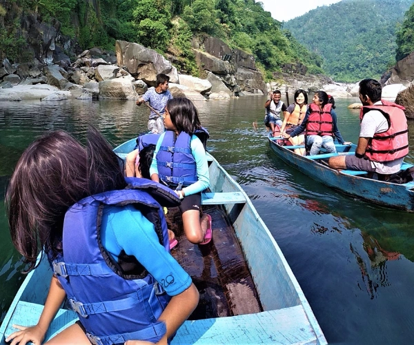 Family boat ride in Meghalaya