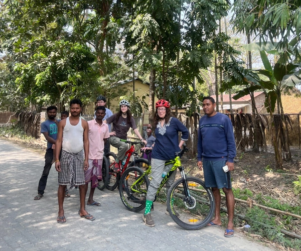 Family cycling stop in Assam on a Meghalaya and Assam holiday