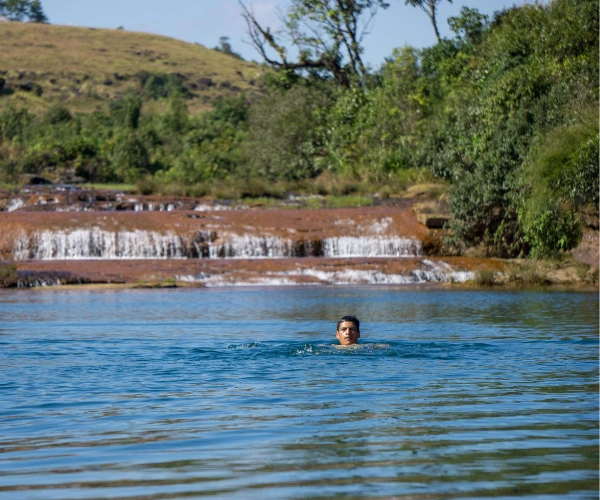 Swimming stop on a Meghalaya motorcycle tour
