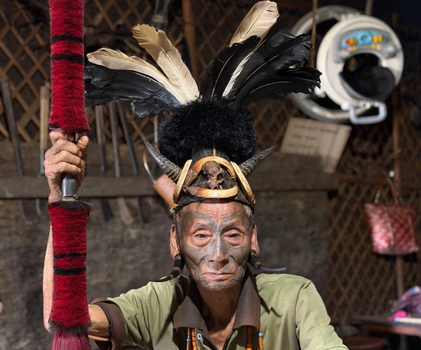 Traditional elder in Nagaland ceremonial headgear