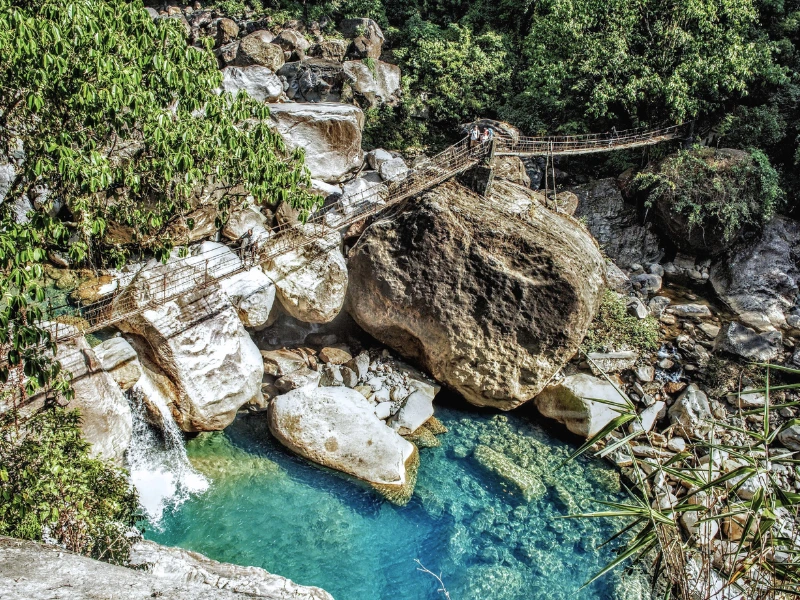 Walking through boulder and waterfall country in Meghalaya