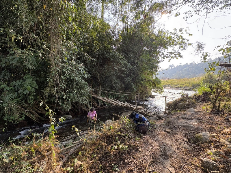 Trail crossing beside a river in Eastern Arunachal Pradesh