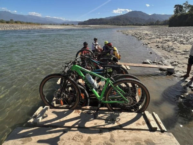Bicycles on a river crossing in Arunachal Pradesh