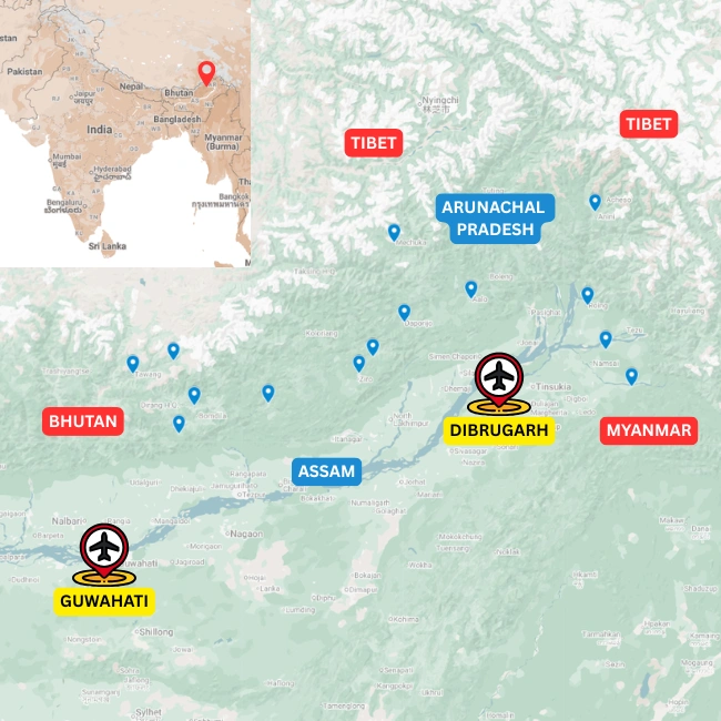 Map of the Arunachal Pradesh Culture Tour