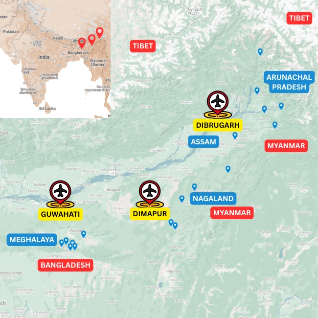 Map of the Tribes of the East route across Nagaland, Assam and Arunachal Pradesh