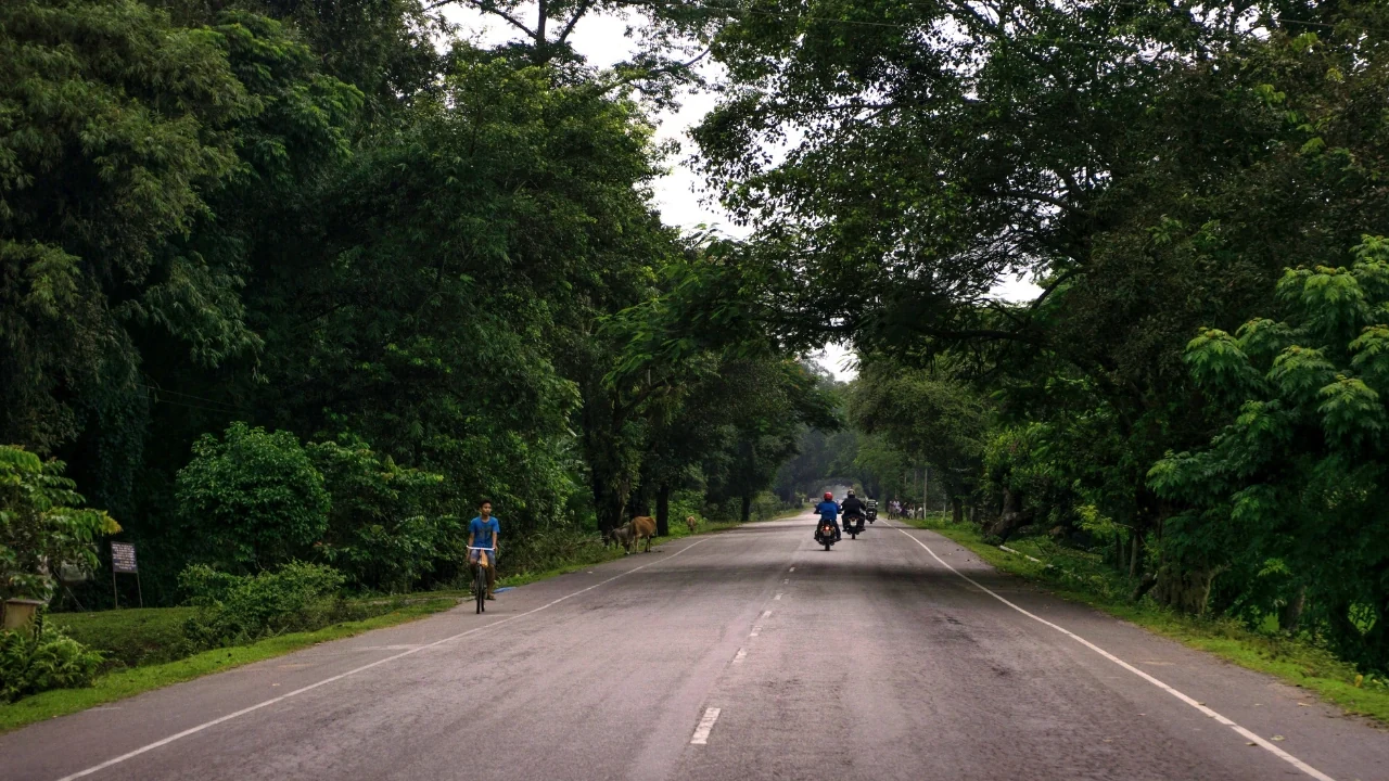 Motorcycle rider at Tuophema village gate in Nagaland